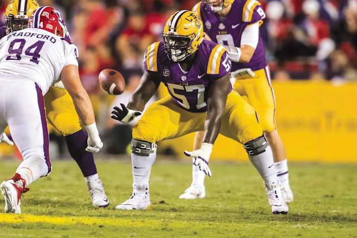 LSU guard Chasen Hines is a big, powerful guard that will open up holes in the running game.